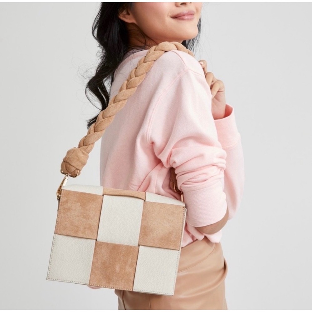 Shiraleah Chicago Shoulder Bag Womens Small Tan Cream Woven Braided Strap Boho